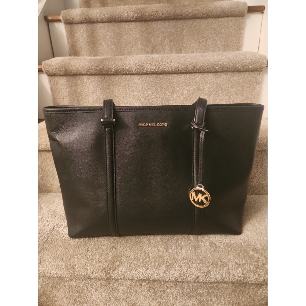 Michael Kors Jet Set Travel Large Black Leather Tote Bag